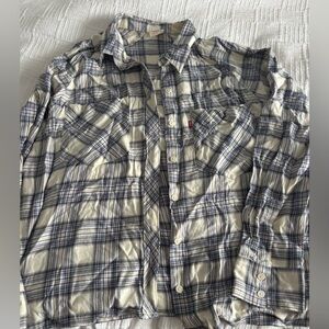 Levi's Cream and Blue Plaid Long-Sleeve Button-Down Shirt
